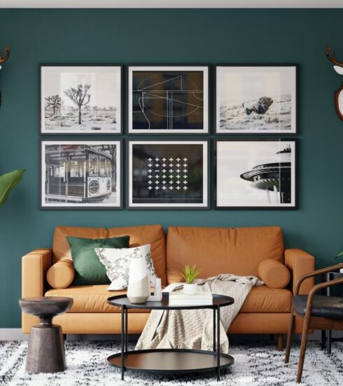 living room-dark-green-wall