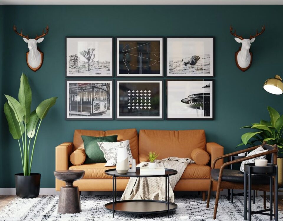 living room-dark-green-wall